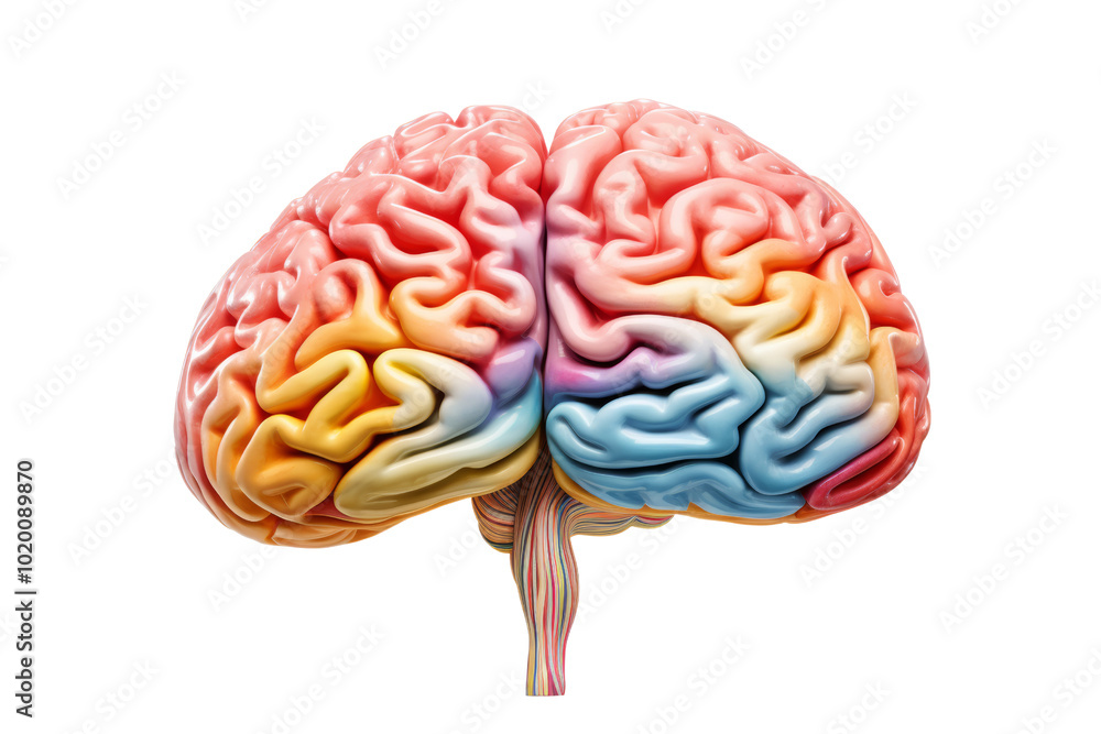 Poster colorful brain illustration showcasing intricate neural pathways and structures on a white isolated 