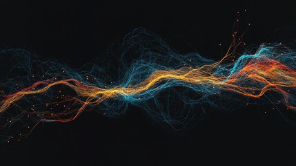 Abstract colorful wave lines on black background.