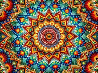 Vibrant reticulated pattern showcasing intricate geometric designs and colorful abstract shapes