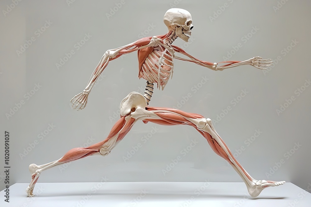 Poster running skeleton with muscles shown in dynamic pose