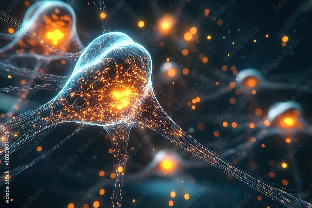 Aufkleber glowing neural network with interconnected nodes.