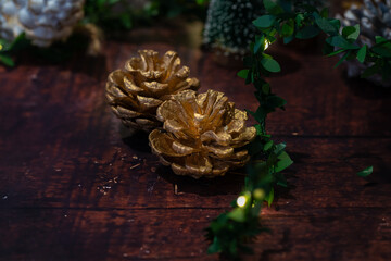 Pine Cone on Old Wooden Table