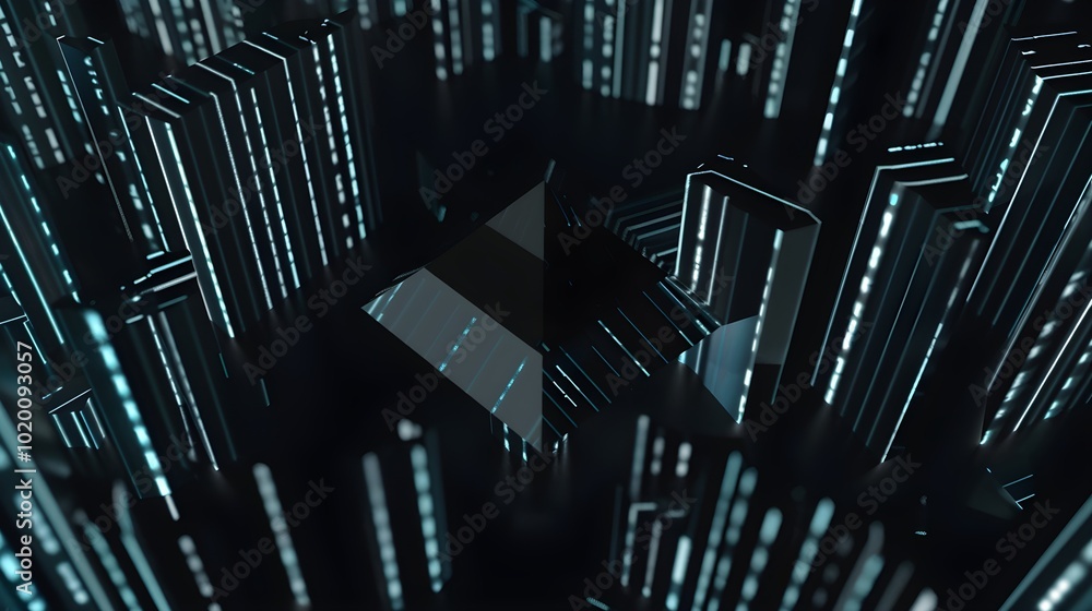 Poster abstract representation of the crystal programming language concept with crystal aesthetics on a bla