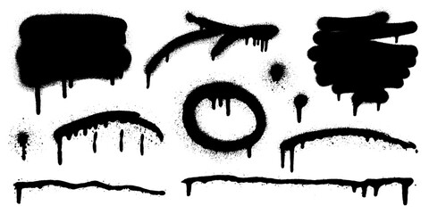 Set of graffiti spray banner. Vector spray paint shapes with smudges