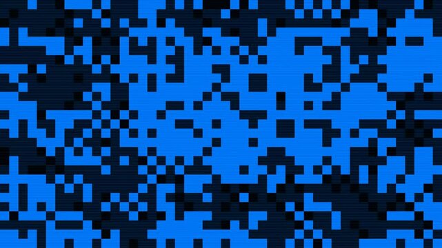 Abstract pixel retro 8bit noise static, square black and blue animated retro video game random pixelated background, seamless looped vj pattern overlay texture, 80s, 90s lo-fi chiptune style
