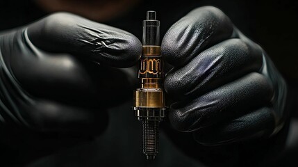 Gloved Hands Holding a Spark Plug