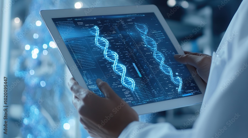 Aufkleber digital analysis of dna structure on tablet display