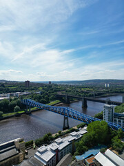 Fototapeta premium Aerial View of Central Newcastle City from River Tyne at Northern England United Kingdom. July 19th, 2024, Drone's Camera Footage.