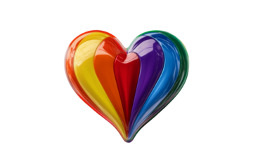 Colorful rainbow heart symbolizing love, diversity, and acceptance on a white isolated background.