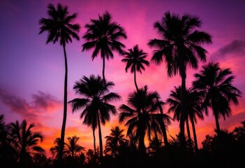 vibrant palm tree silhouette colorful sunset radiant hues striking warm tones creating stunning visual display beauty, tropical, sky, golden, orange, pink
