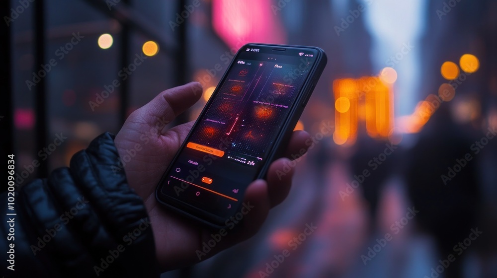 Poster a staking app on a smartphone shows the workings of the blockchain. users can easily check the retur