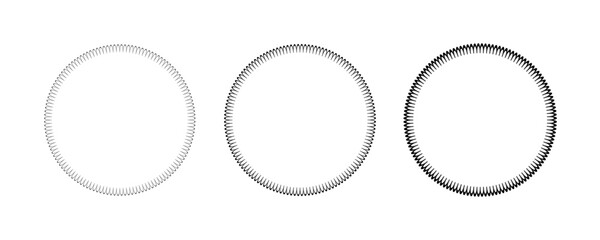 Circle scalloped frame. Scalloped edge round shape border. Simple label and sticker form. Flower silhouette lace frame. Vector illustration isolated on white background.