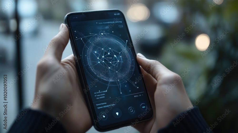Poster a staking app on a smartphone shows the workings of the blockchain. users can easily check the retur