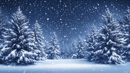 Naklejka premium A serene winter landscape featuring snow-covered trees in a gentle snowfall, creating a tranquil and magical atmosphere in the heart of nature.