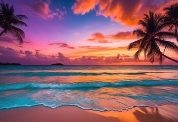 breathtaking lush beach sunsets featuring vibrant tropical elements stunning natural scenery, nature, sky, clouds, ocean, tropics, island, sand, water