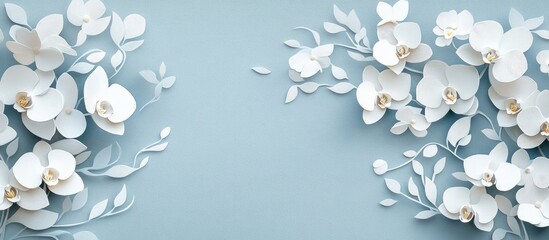 Soft gray background featuring delicate white orchid blooms soft gray background with delicate white orchid flowers