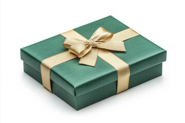 Obraz premium green gift box wrapped with gold bow and ribbon