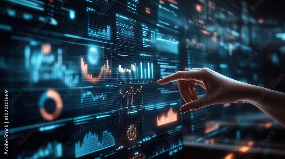 Aufkleber futuristic data visualization with human interaction