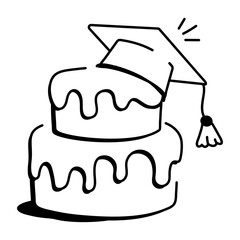 Graduation cake icon in doodle style 

