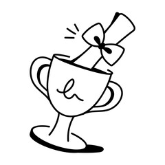 A graduation trophy with degree icon in drawing style 