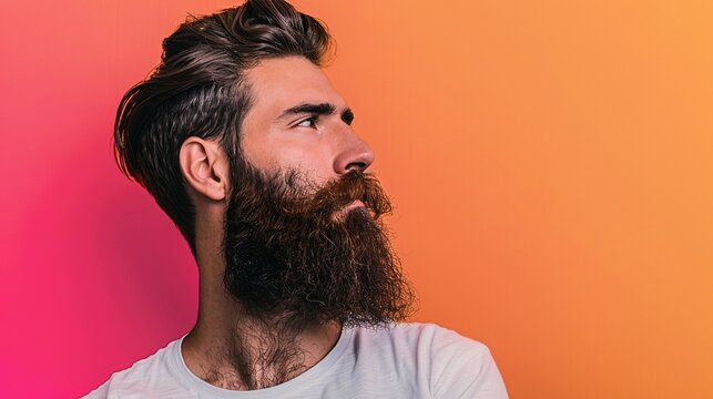 Portr&auml;t von einem Mann mit Bart vor buntem Hintergrund 