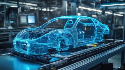 A 3D printer is working on a car part layer by layer in a state-of-the-art workshop, demonstrating the future of automotive manufacturing."