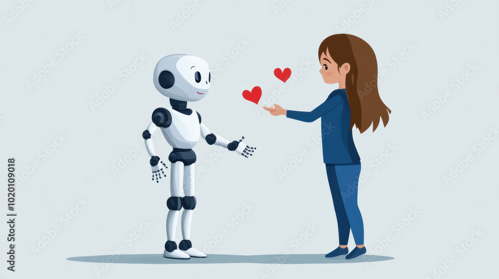 Poster human teaching robot how to express emotions, showcasing heartwarming interaction. scene captures es