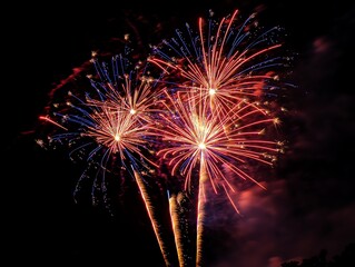 A vibrant fireworks display lighting up the night sky, celebrating the arrival of 2025