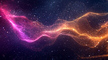 Obraz premium A vibrant wave of interconnected particles and nodes, illuminated against a deep, starry background