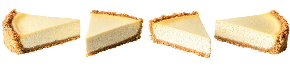 Delicious cheesecake slices arranged neatly, ideal for dessert presentations and culinary showcases.