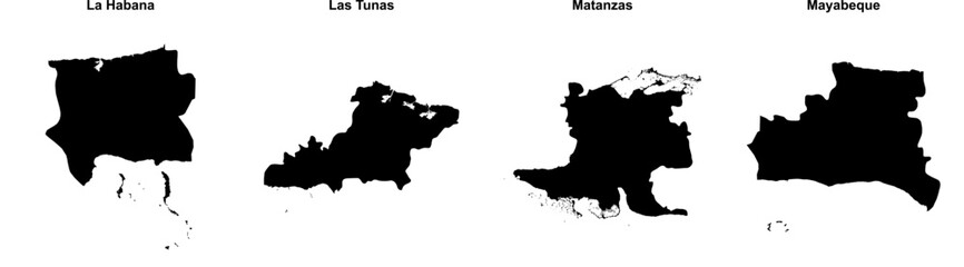 La Habana, Las Tunas, Matanzas, Mayabeque outline maps