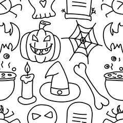 Seamless Halloween pattern. Doodle Halloween background