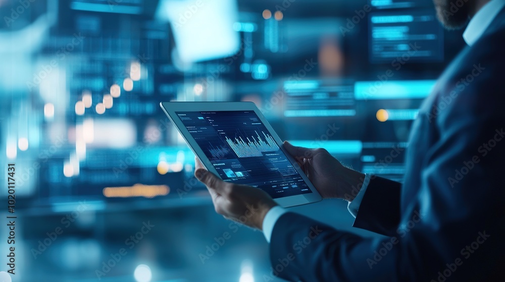 Poster modern business analytics with digital interface display