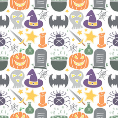Seamless Halloween pattern. Doodle Halloween background