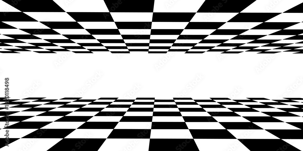 Poster double floor in perspective with checkerboard texture. empty chess board. vector illustration.