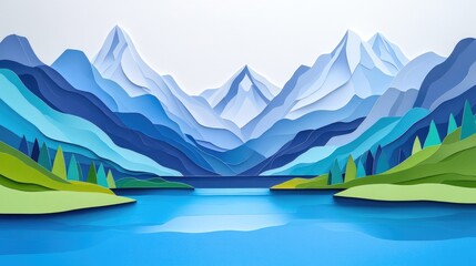 Scenic view of a tranquil lake nestled among towering mountains Serene lake surrounded by majestic mountains