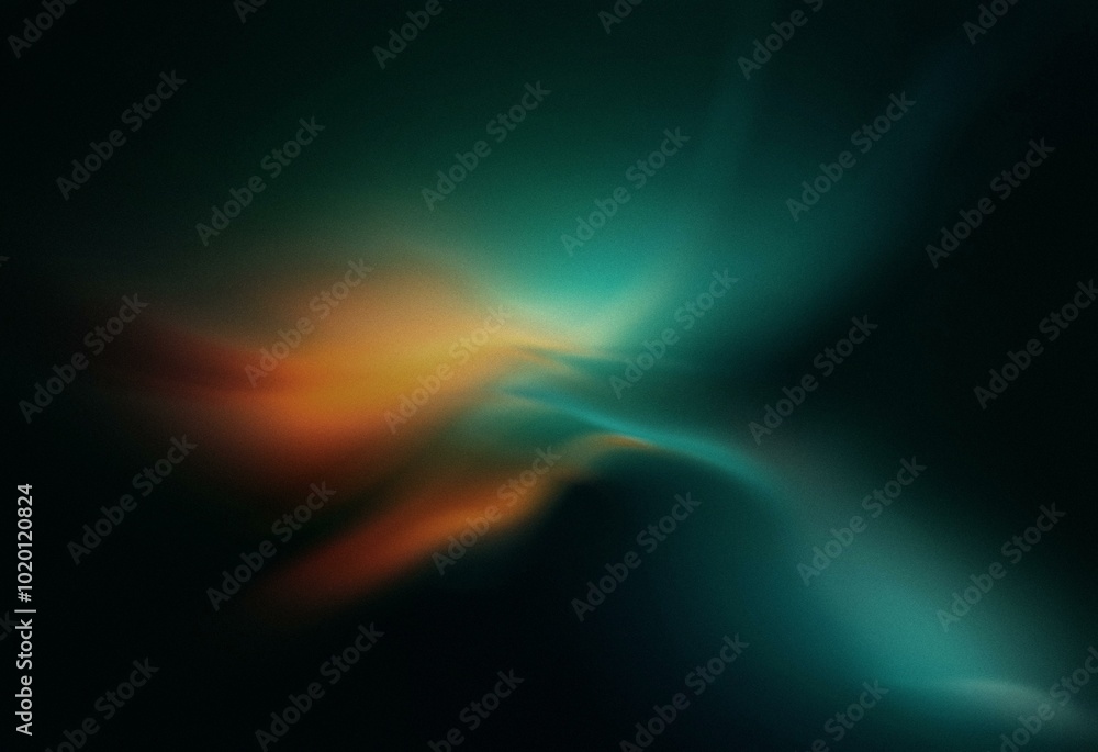 Poster abstract grainy gradient background with a deluxy design and an orange-green illustration.