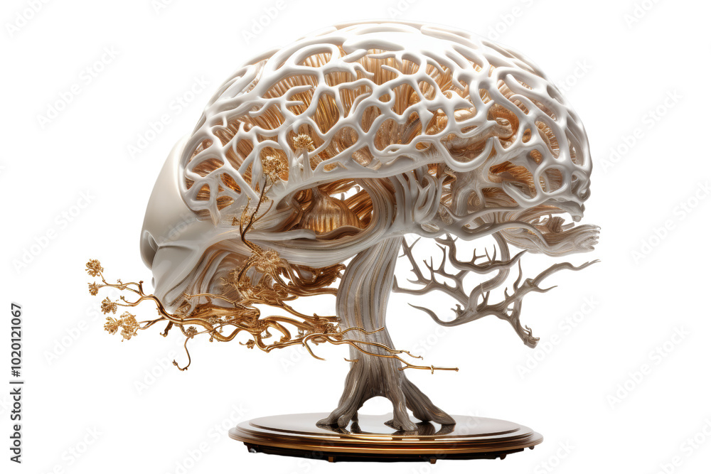 Poster Intricate artistic representation of a tree with brain-like branches, showcasing creativity and nature's connection.