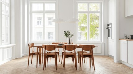 Fototapeta premium Modern Dining Room with Wooden Table and Chairs
