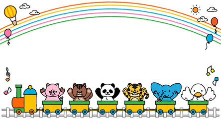 Obraz premium 可愛い動物さんたちが電車に乗ったメッセージフレームA