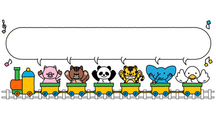 可愛い動物さんたちが電車に乗ったメッセージフレームE