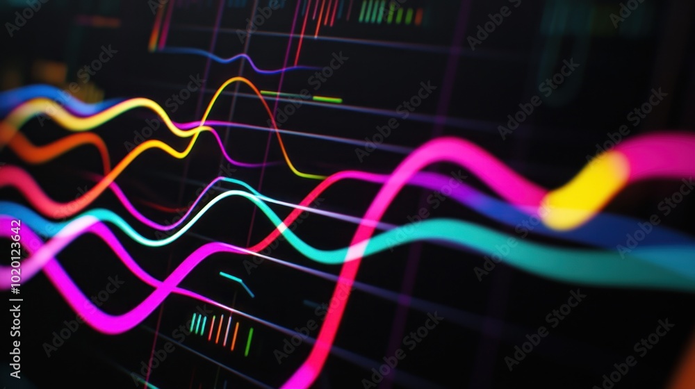 Poster abstract data visualization with vibrant colorful lines