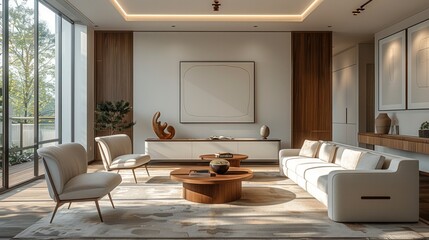 Large high end office, psychologist therapy room, psychologist therapy office, desk, couch, sofa, chairs, coffee table, relaxing, cosy, warm minimalism.