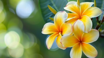 Naklejka premium Seamless texture of white and yellow frangipani flowers