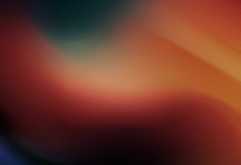 An abstract, grainy gradient background with shades of orange, red, and blue.