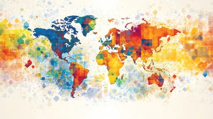 Naklejka premium A colorful world map illustration representing global diversity and interconnectedness.