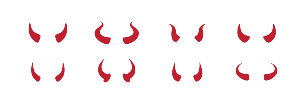 Devil horn Vector icon red Template design. Demon satan horns symbol