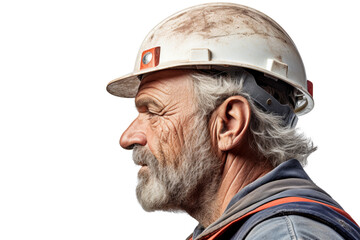 Fototapeta premium Portrait of an experienced construction worker wearing a hard hat, showcasing determination and commitment to his craft.