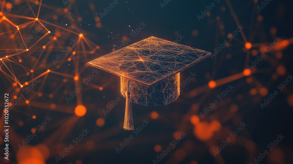 Aufkleber digital graduation cap floating above a network of connected points, symbolizing technological advan