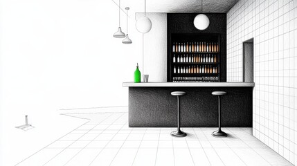 Freehand drawing of a bar with a focus on texture and shading.